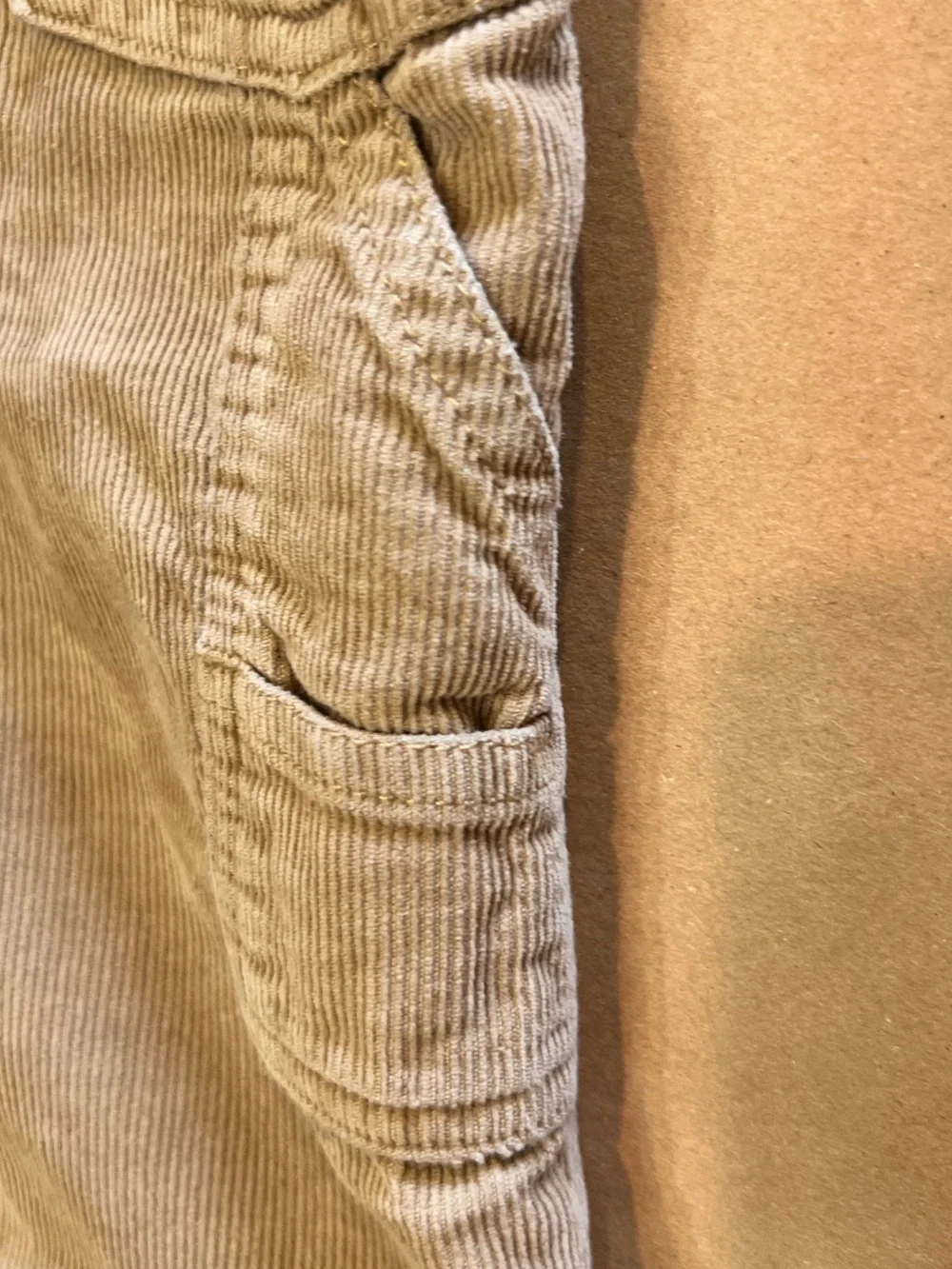 OshKosh B'gosh Tan Corduroy Overalls with Red Plaid Lining 18M